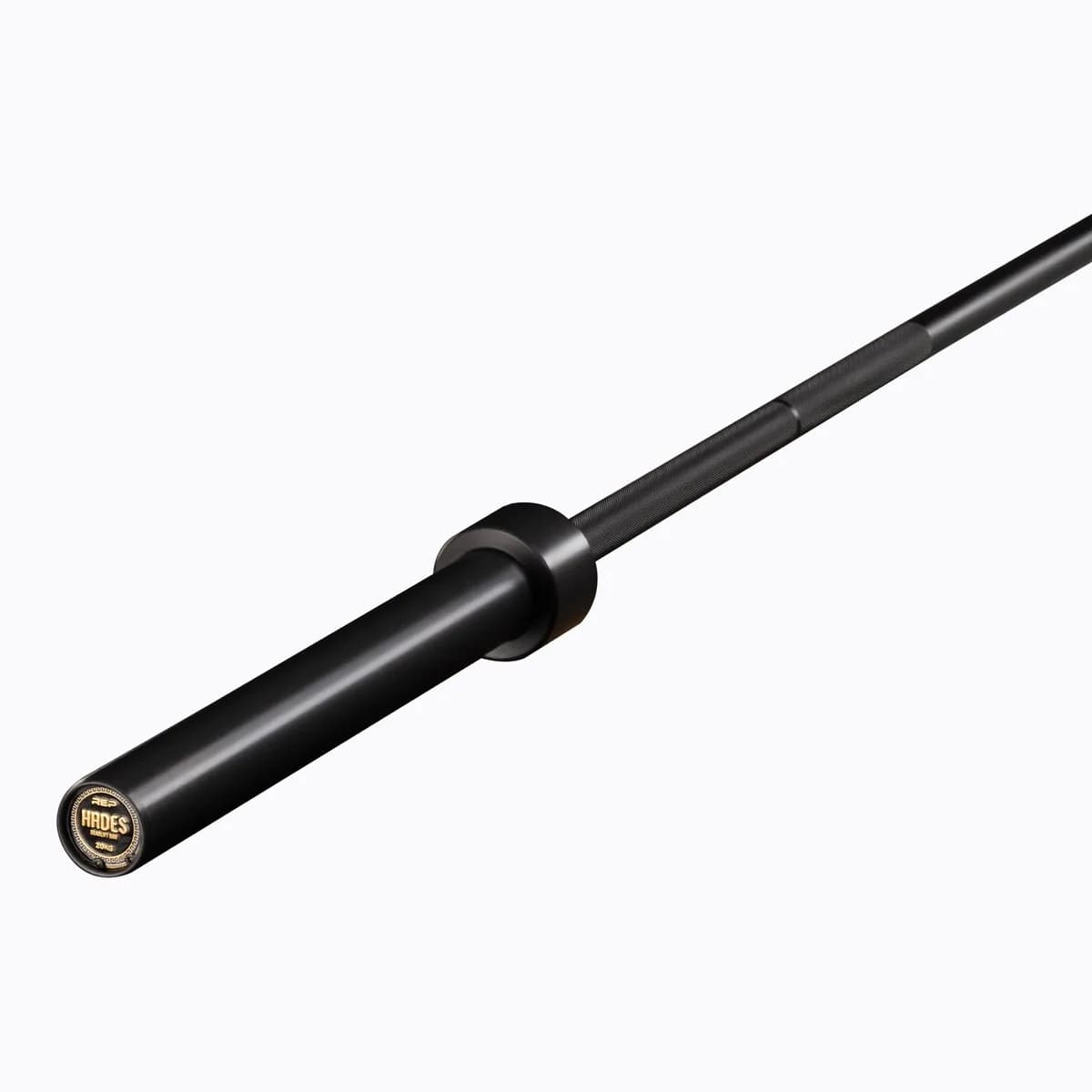 REP Hades deadlift bar with black shaft and long silver sleeves on a white background